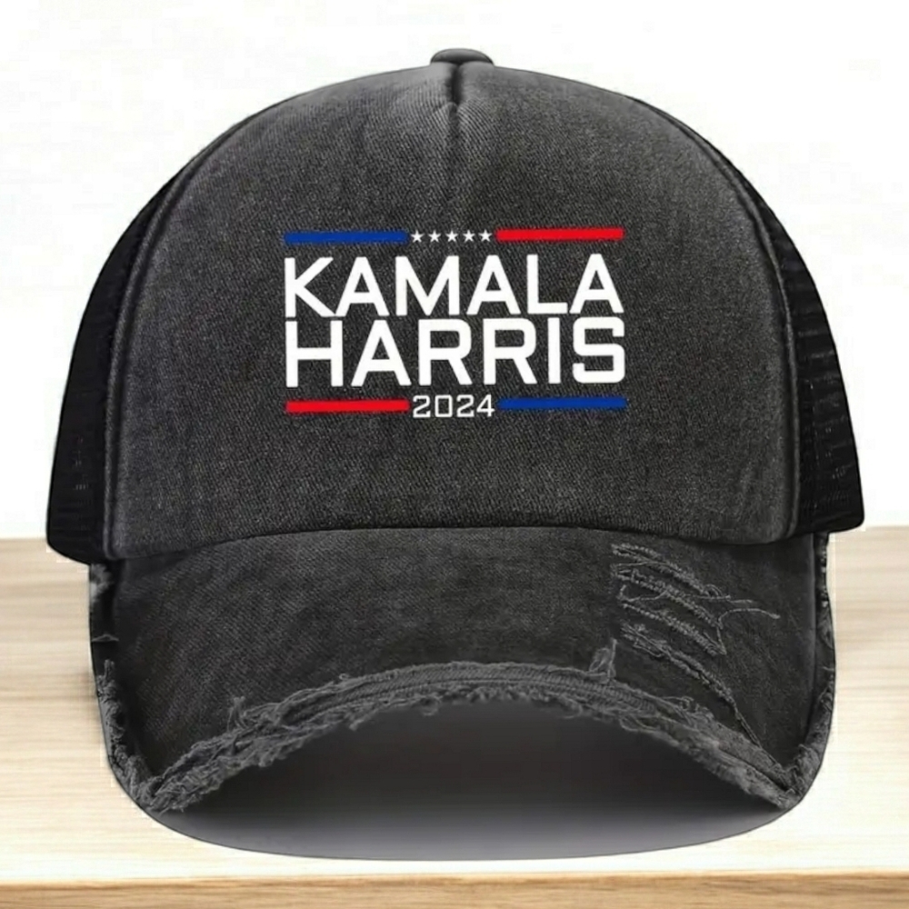 Kamala Harris Hat Black Frayed 47 Campaign Trucker Cap Red White Blue Mesh New